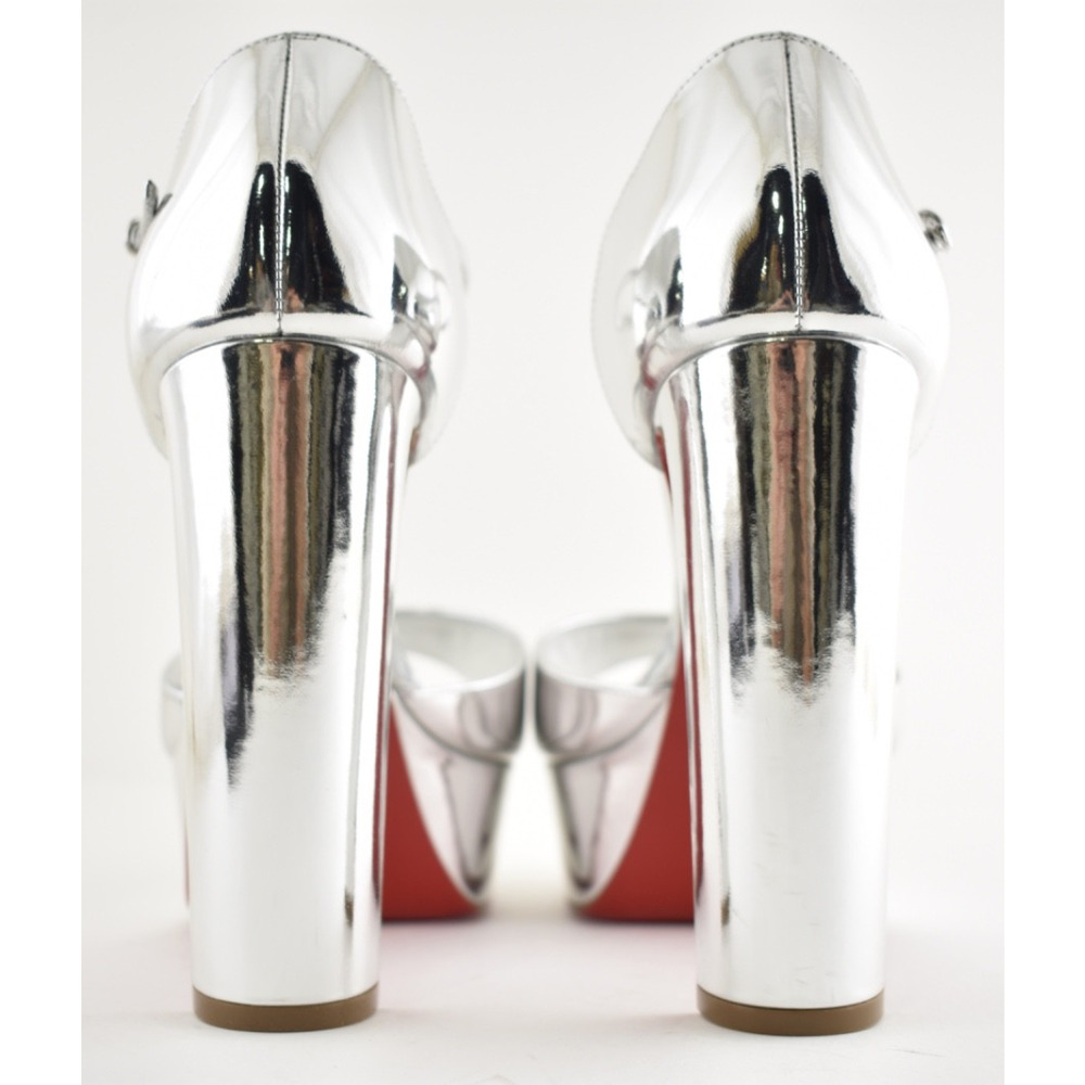 Christian Louboutin Sandaloo 130 Silver Strap Platform Block Heel Sandal Pump 41 - Picture 16 of 16